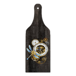 Planche À Découper Horloge Steampunk avec Libellule Mécanique