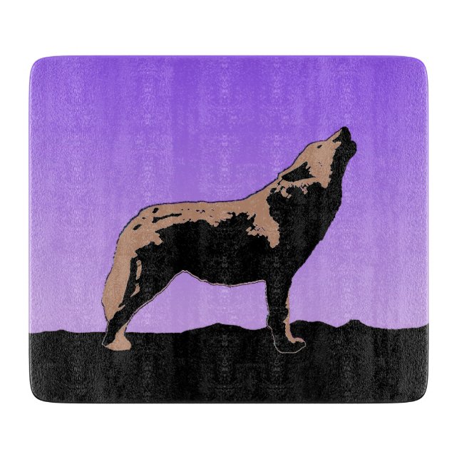 Planche À Découper Howling Wolf at Sunset - Art faunique original (Devant)
