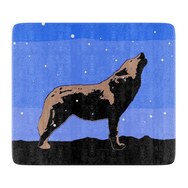 Planche À Découper Howling Wolf en hiver - Art faunique original (Devant)