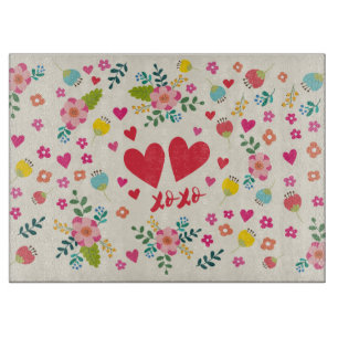 Planche À Découper Hugs et baisers - Fleurs et Coeurs