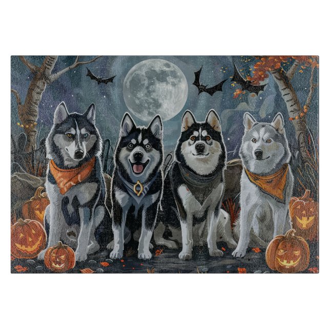 Planche À Découper Husky Sibérien Halloween Effrayant (Devant)