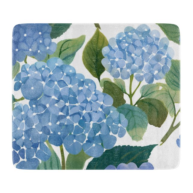 Planche À Découper Hydrangea Bleue Fleurie Aquarelle Côtière (Devant)