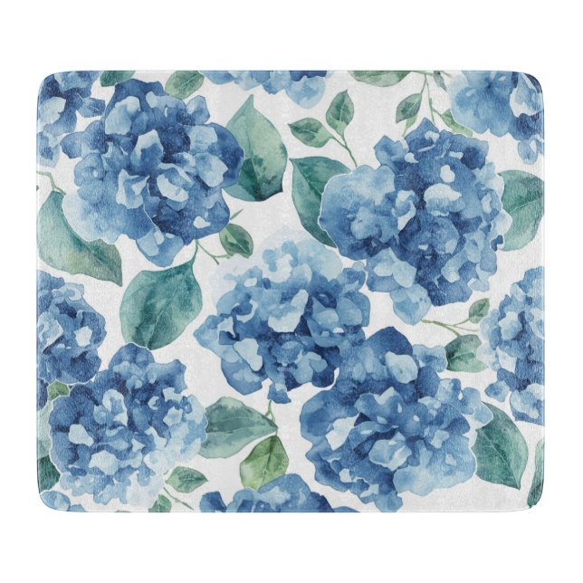 Planche À Découper Hydrangea Blues | Fleurs à Motif de Fleurs Aquarel (Devant)