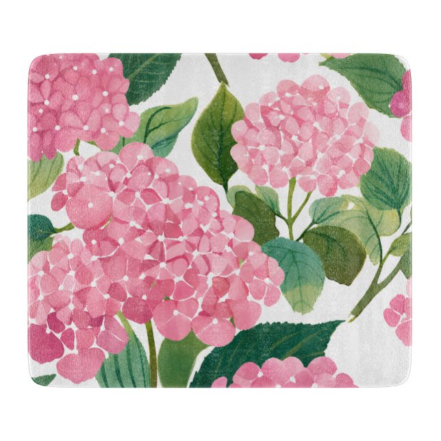 Planche À Découper Hydrangea Rose Aquarelle Florale Côtière (Devant)