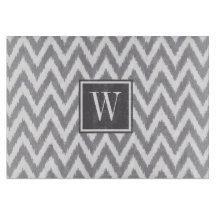 Ikat Chevron Gris Monogramme Verre