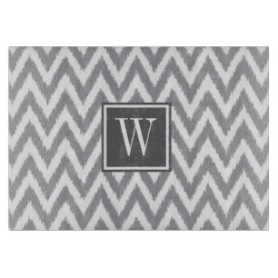 Planche À Découper Ikat Chevron Gris Monogramme Verre