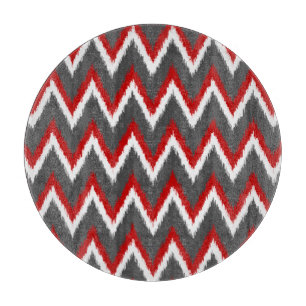 Planche À Découper Ikat Chevron Stripes - Rouge, Blanc et Gris / Gris
