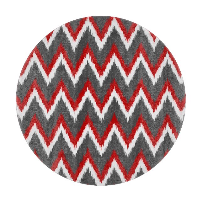 Planche À Découper Ikat Chevron Stripes - Rouge, Blanc et Gris / Gris (Devant)