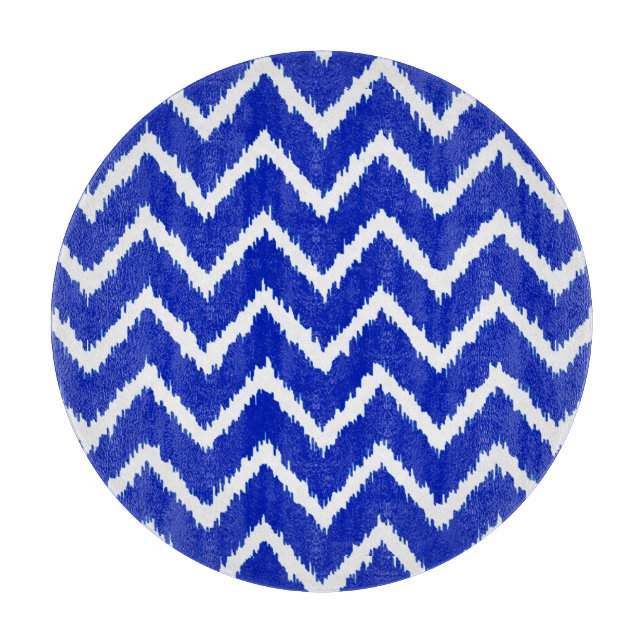 Planche À Découper Ikat Chevrons - Bleu cobalt et blanc (Devant)