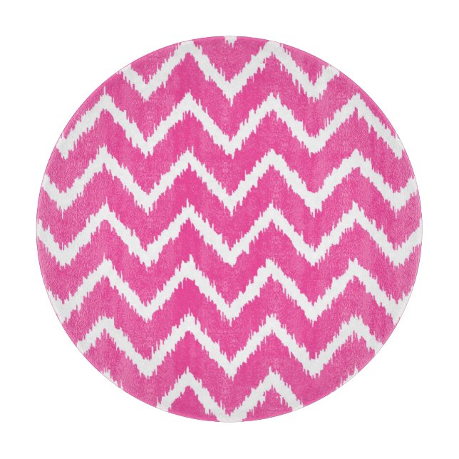 Planche À Découper Ikat Chevrons - Profond fuchsia rose et blanc (Devant)