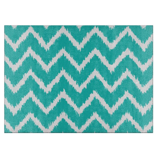 Planche À Découper Ikat Chevrons - Turquoise et blanche (Devant)