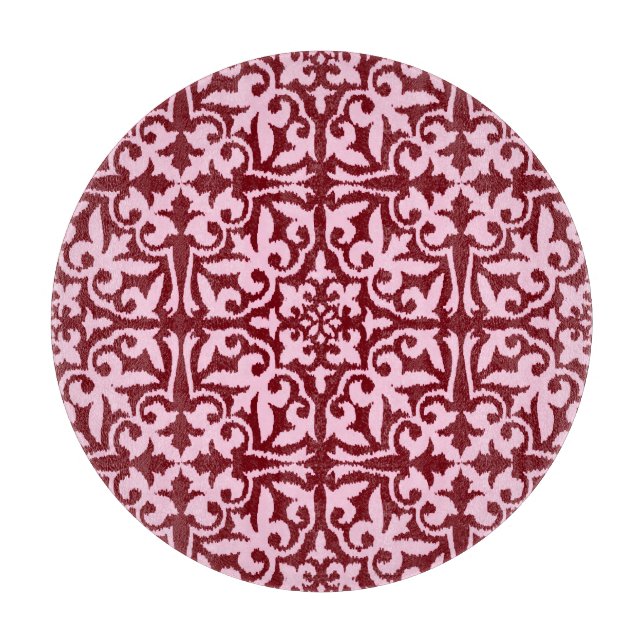 Planche À Découper Ikat damask pattern - Bourgogne et rose (Devant)