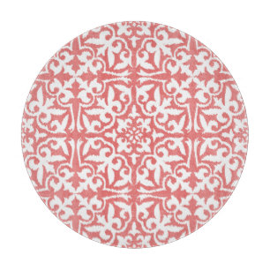 Planche À Découper Ikat damask pattern - Coral rose et blanc