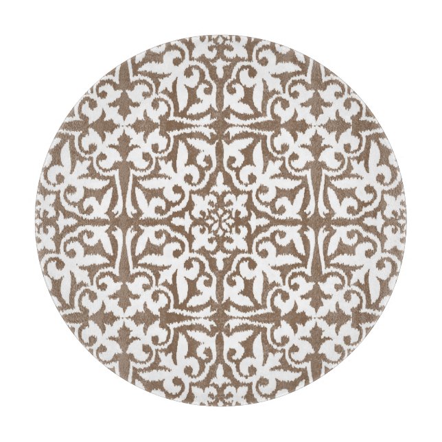 Planche À Découper Ikat damask pattern - Taupe Tan et Blanc (Devant)