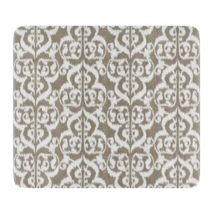 Planche À Découper Ikat Damassé Mauresque - taupe beige et blanc