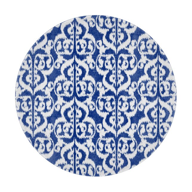 Planche À Découper Ikat Moorish Damask - bleu cobalt et blanc (Devant)