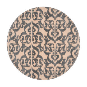 Planche À Découper Ikat Moorish Damask - pêche et gris charbon