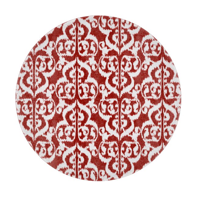 Planche À Découper Ikat Moorish Damask - rouge foncé et blanc (Devant)