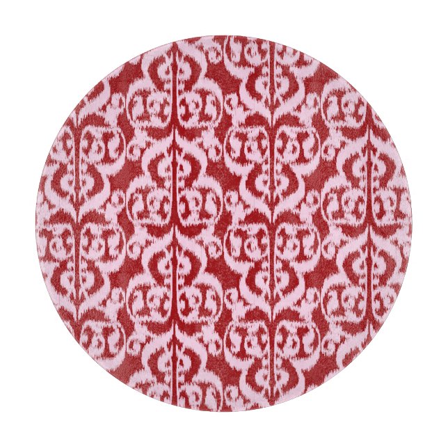 Planche À Découper Ikat Moorish Damask - rouge foncé et rose (Devant)