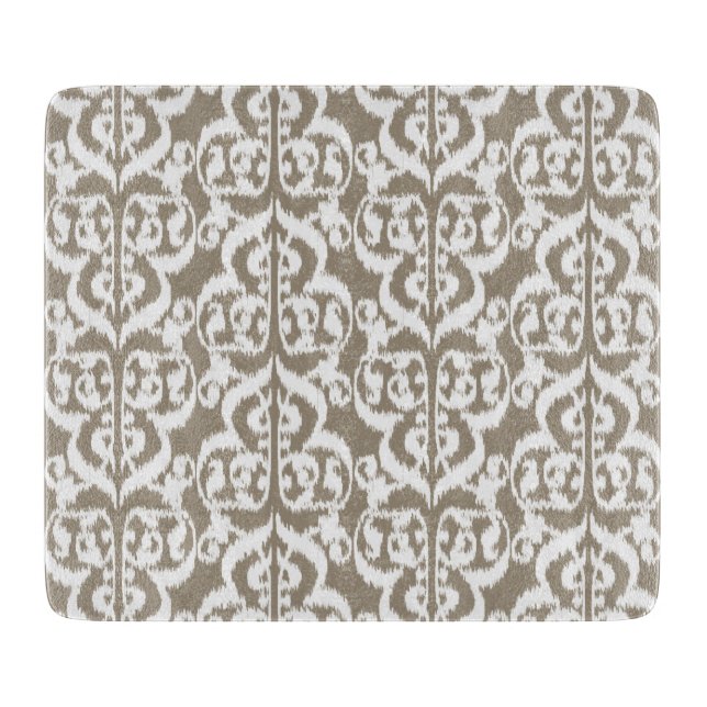 Planche À Découper Ikat Moorish Damask - taupe tan et blanc (Devant)