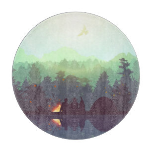 Planche À Découper Illustration Camping Adventure Forest Mountain