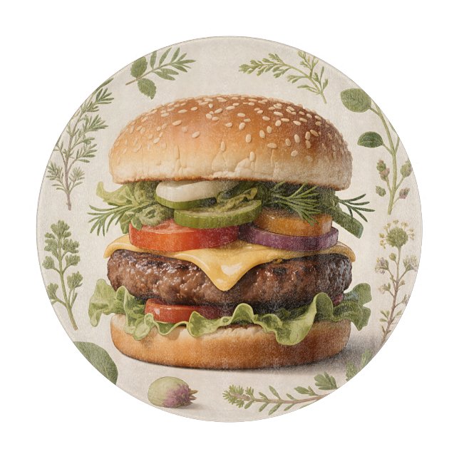 Planche À Découper Illustration de cheeseburger gastronomique (Devant)