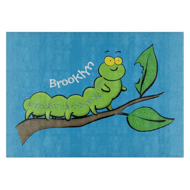 Planche À Découper Illustration de dessin animé de chenille verte mig (Devant)