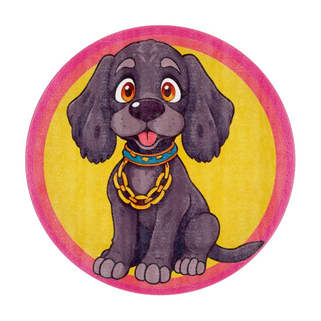 Planche À Découper Illustration de dessin animé de chien heureux (Devant)