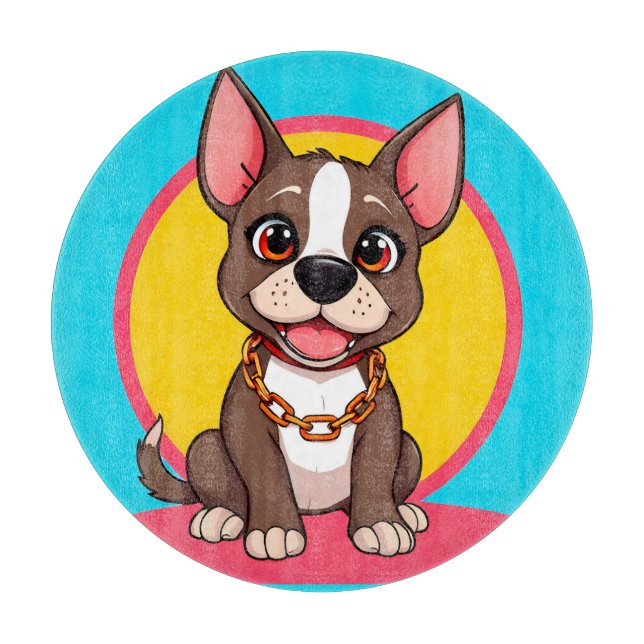 Planche À Découper Illustration de dessin animé de chien heureux (Devant)