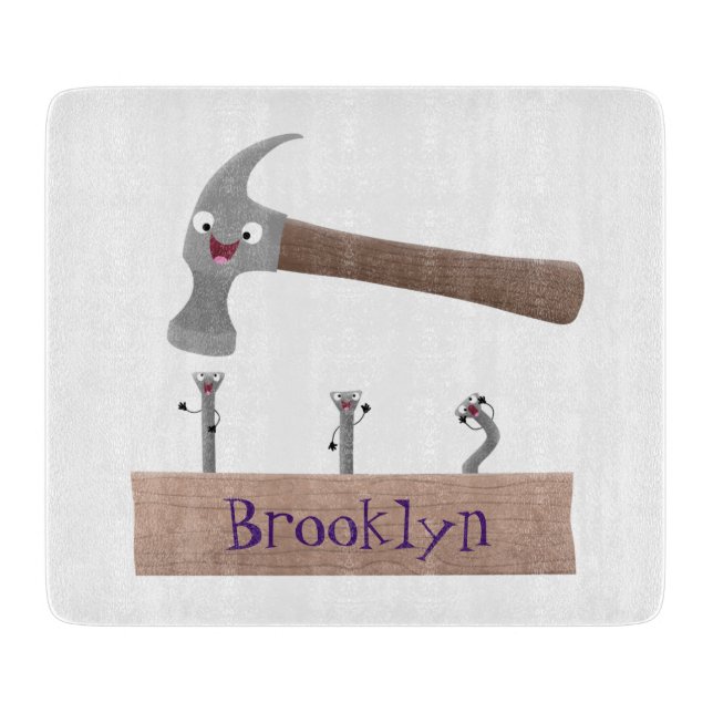 Planche À Découper Illustration de dessin mignon, marteau et ongles (Devant)