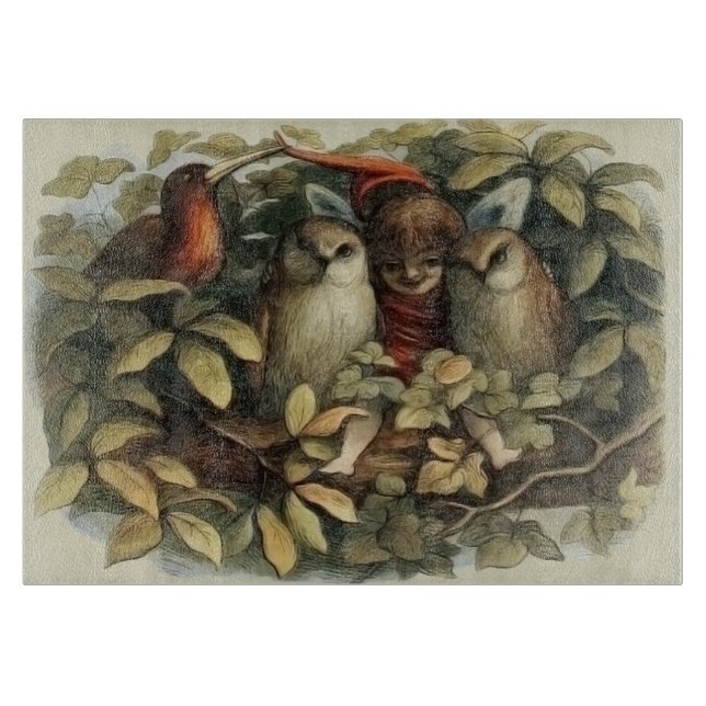 Planche À Découper Illustration de la nature des hiboux et des fées e (Devant)