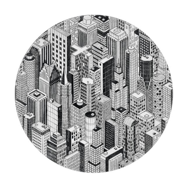 Planche À Découper Illustration de la ville Skyscraper, isométrique t (Devant)