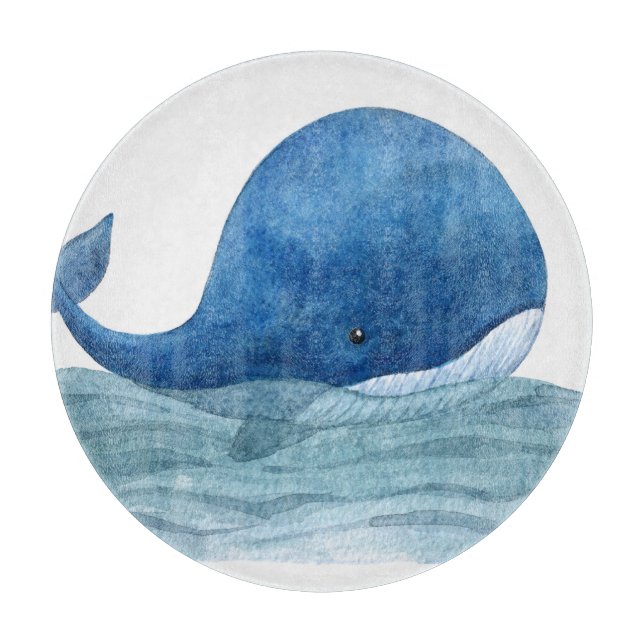Planche À Découper Illustration de l'aquarelle de la baleine bleue mi (Devant)