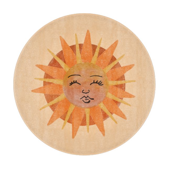Planche À Découper Illustration de l'aquarelle orange Sun Face (Devant)