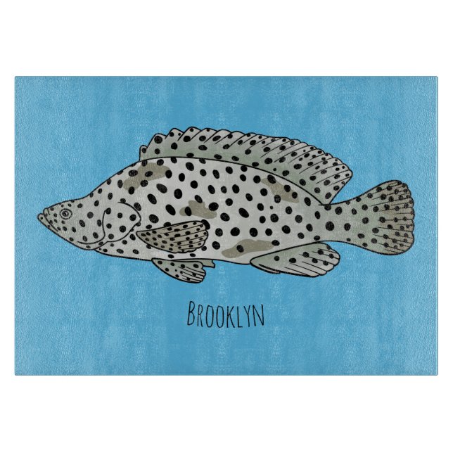 Planche À Découper Illustration de poisson mérou bossu de style carto (Devant)