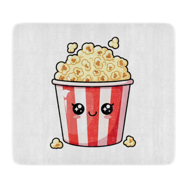 Planche À Découper Illustration de seau de pop-corn Kawaii mignon (Devant)