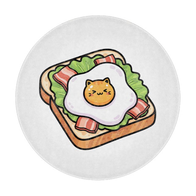 Planche À Découper Illustration de toast avec œuf frit au chat mignon (Devant)