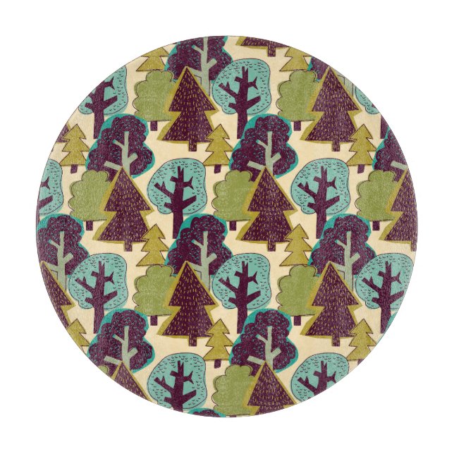 Planche À Découper Illustration des arbres à gribouillis couleur forê (Devant)