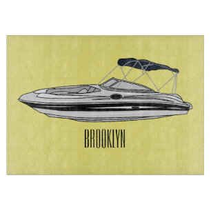 Planche À Découper Illustration d'un bateau à moteur