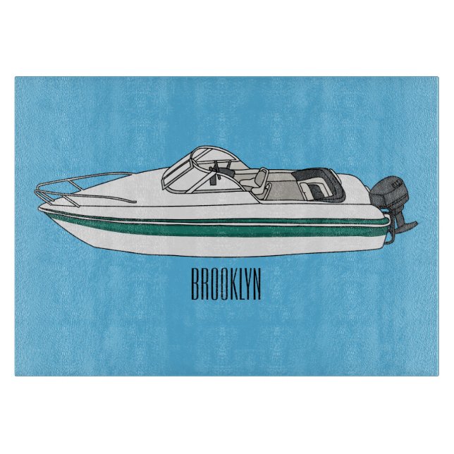 Planche À Découper Illustration d'un bateau à moteur (Devant)