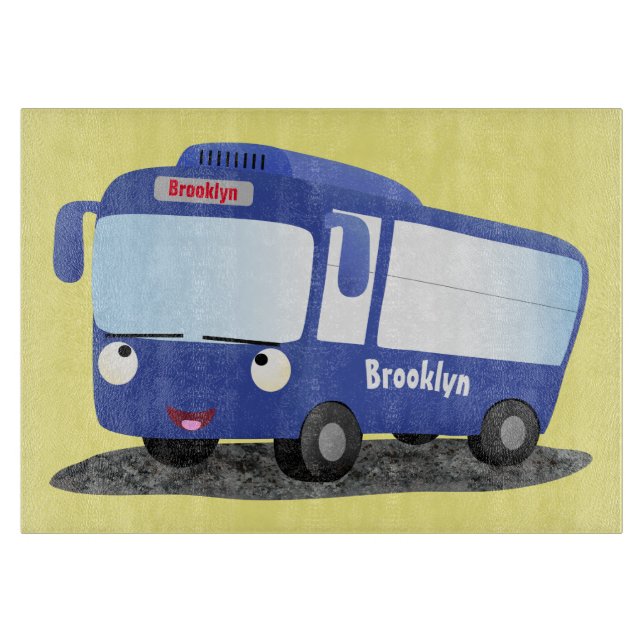 Planche À Découper Illustration d'un bus moderne bleu mignon (Devant)