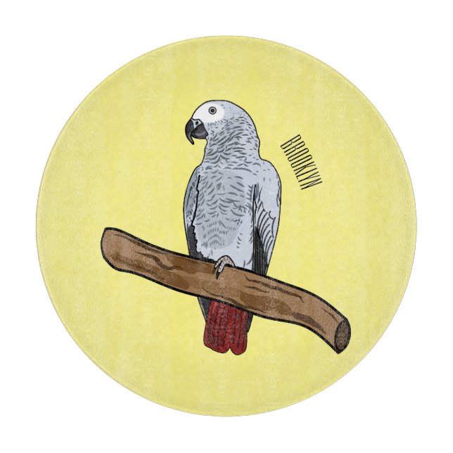 Planche À Découper Illustration d'un perroquet gris en Afrique (Devant)