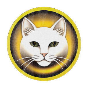 Planche À Découper Illustration Élégante de Chat Blanc