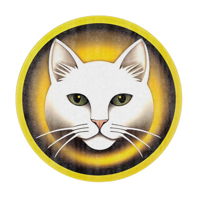 Planche À Découper Illustration Élégante de Chat Blanc (Devant)