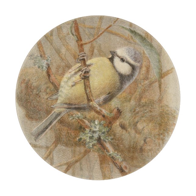 Planche À Découper Illustration vintage de Mésange bleue (Devant)