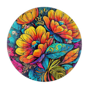 Planche À Découper Imaginaire floral dynamique en couleurs vives