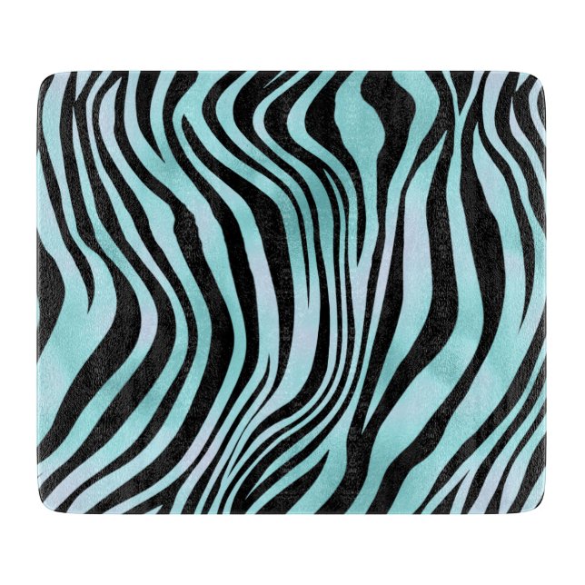 Planche À Découper Impression Animale Peau de Zèbre Bleu Clair Turquo (Devant)