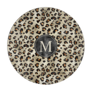 Planche À Découper Impression d'animal léopard avec monogramme en fau