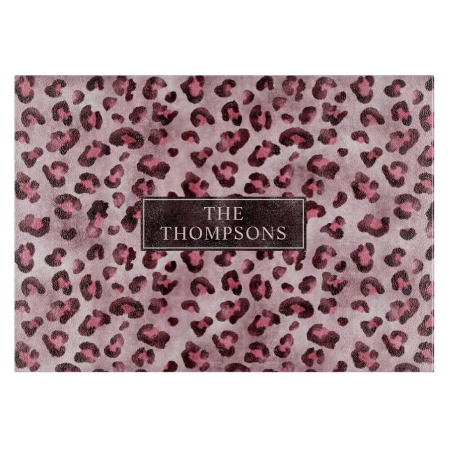 Planche À Découper Impression d'animal léopard rose avec fausse feuil (Devant)