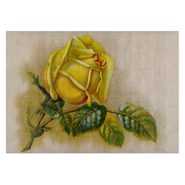 Planche À Découper Impression d'art antique fine de rose jaune (Devant)